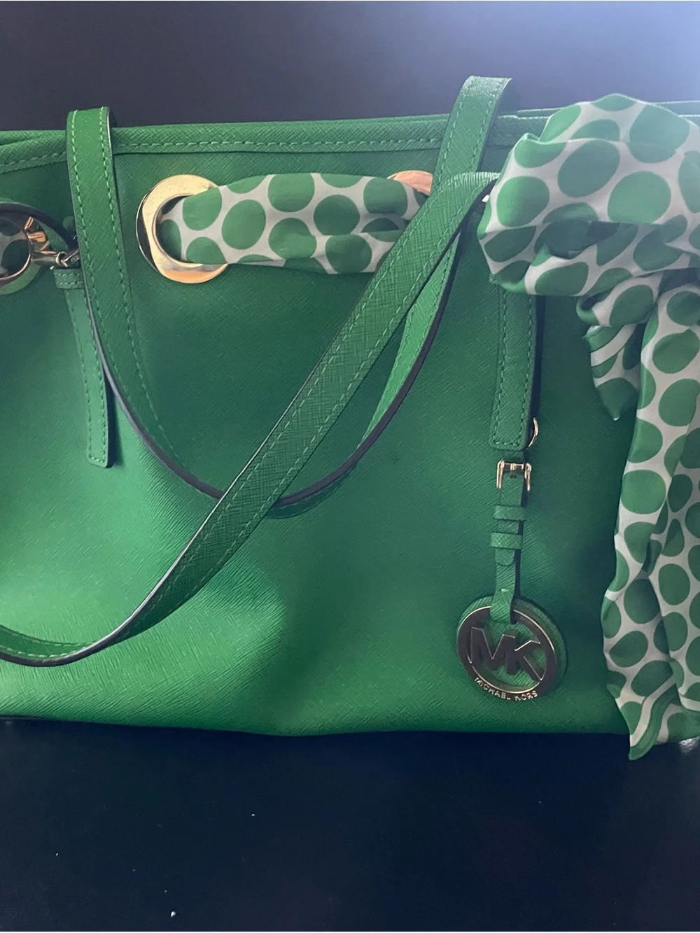 Michael Kors Emerald Green Saffiano Leather Tote with Gold Hardware